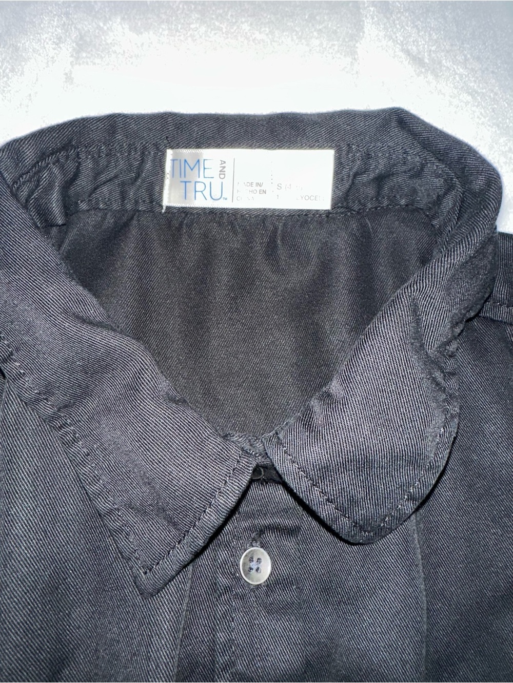 Time and Tru Black Long Sleeve Button-Front Shirt Dress - Picture 3 of 3